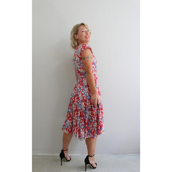 1990's Vintage Spring Selbone Florals Dress Women's XS SM ~ Feminine Day Midi - Picture 9 of 10